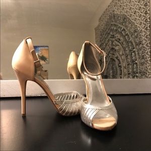 BCBG nude silver heels